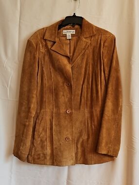 Vintage, Home Essentials Tan Suede Button-Front Leather Blazer